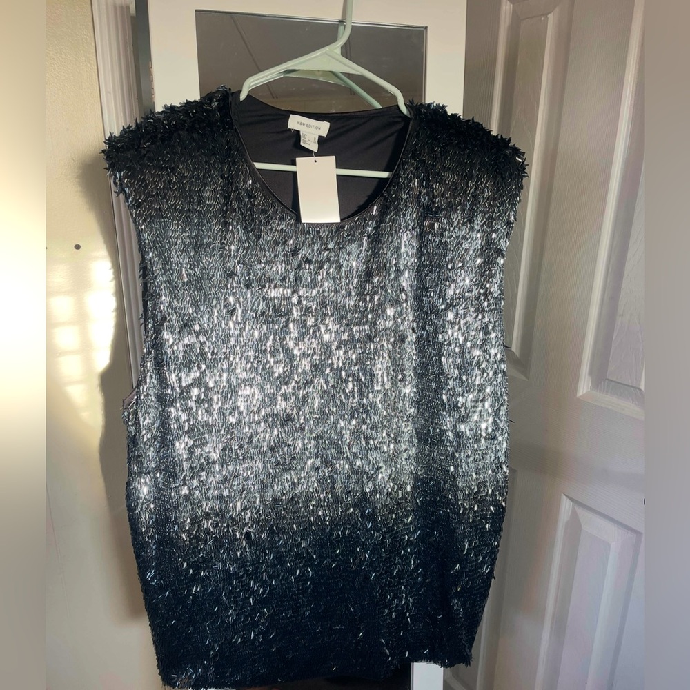 H&M Black Shimmery Textured Sleeveless Top